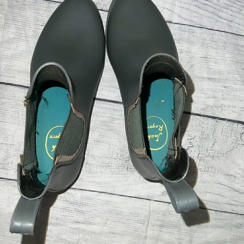 Jack Rogers Sallie Rain Boots Gray Pull-On Ankle Wellies sz 6